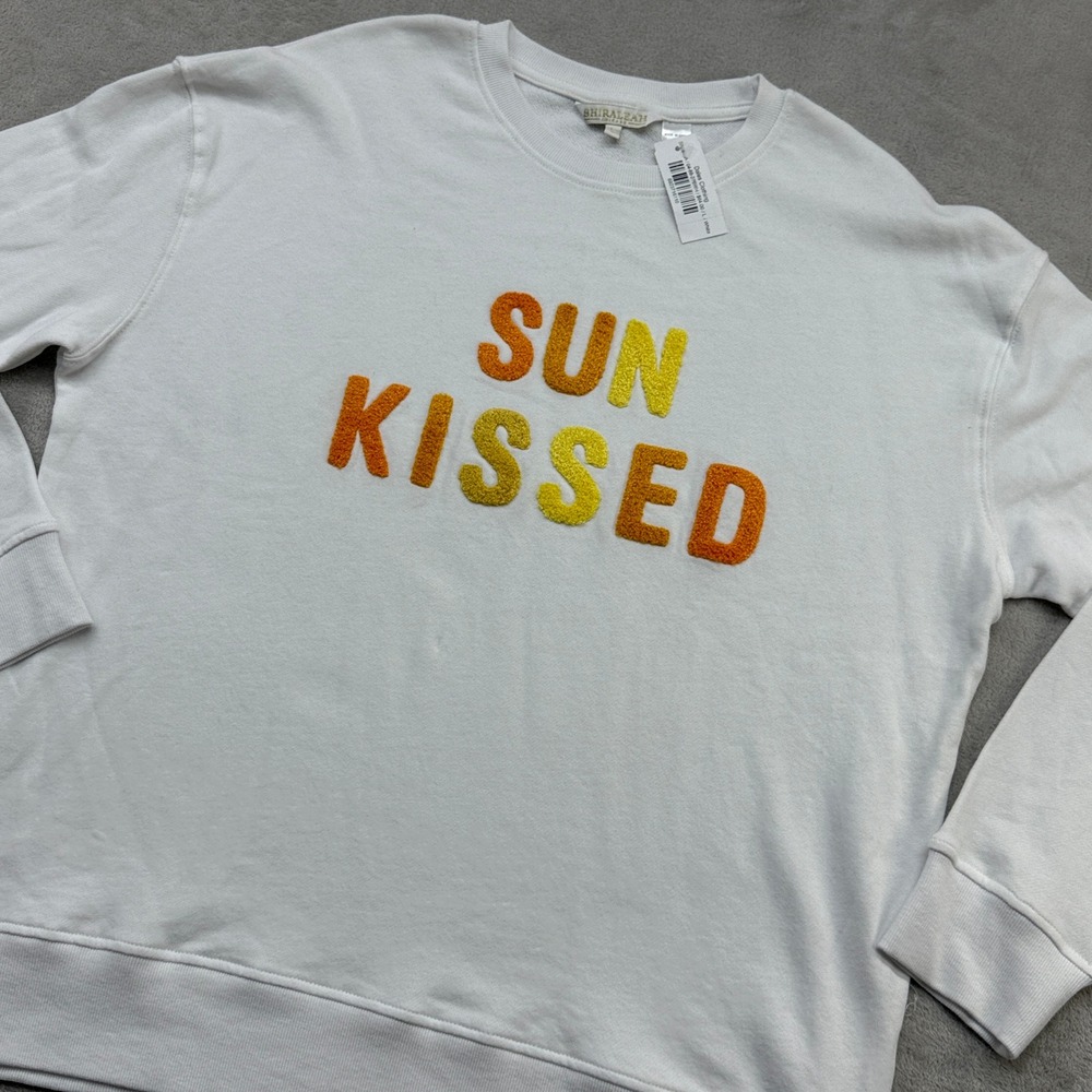 Shiraleah Sun Kissed Sweatshirt Women L White Chenille Graphic Pullover Vacation